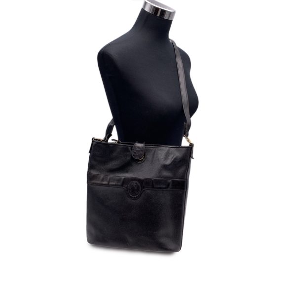 Trussardi Vintage Black Canvas Leather Bucket Shoulder Bag Online now