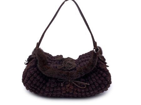 Ermanno Scervino Brown Wool Knit Tote Shoulder Bag Handbag Discount