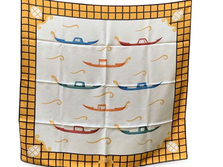 Bulgari Bvlgari Vintage Silk Scarf Gondola Boats Yellow border For Discount