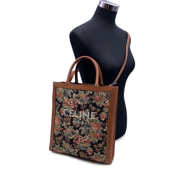 Celine Floral Embroidered Cloth and Leather Vertical Cabas Tote Bag Supply