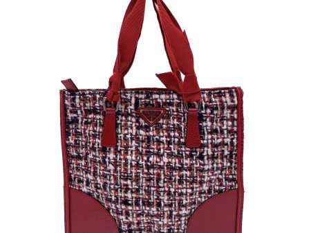 Prada Red Tweed and Leather Small Flat Tote Handbag Satchel Supply