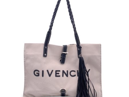 Givenchy Beige Canvas and Black Leather Logo Tote Shopping Bag Online Hot Sale