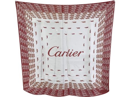 CartierRed and White Cotton Logo and Panthers Scarf Animal Pattern Sale