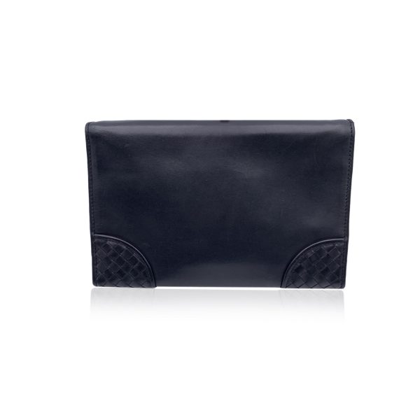 Bottega Veneta Black Intrecciato Leather Slide Lock Clutch Wrist Bag Sale