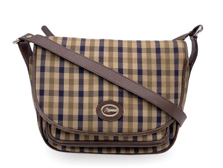 Aquascutum Beige and Brown Tartan Check Canvas Shoulder Bag Hot on Sale