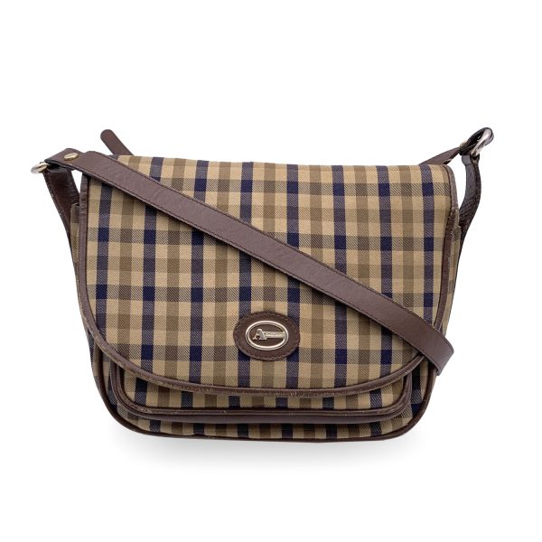 Aquascutum Beige and Brown Tartan Check Canvas Shoulder Bag Hot on Sale