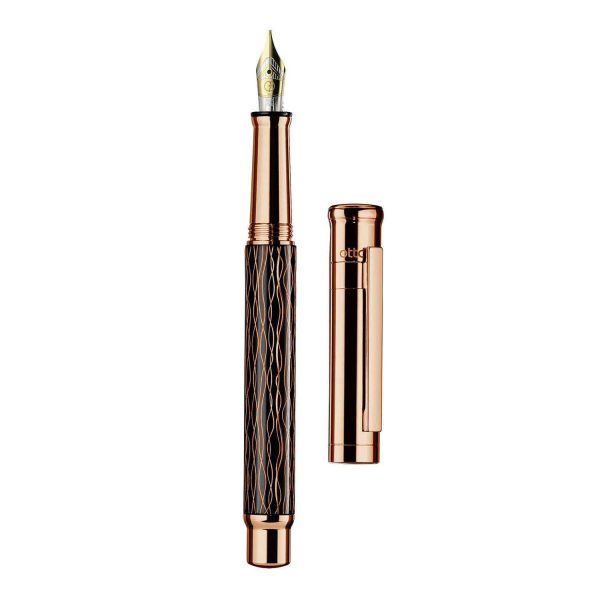 Otto Hutt Design 04 Fountain Pen, Grooved Black Rose Gold - 18K Gold Nib Fashion